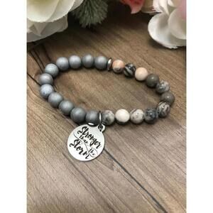 Stronger then the Storm - Agate druzy & pink zebra jasper gemstone Mala Bracelet